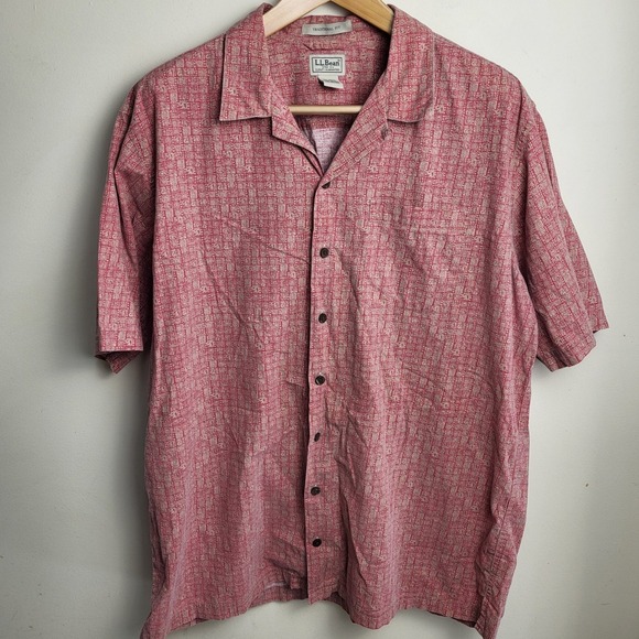 L.L.Bean Mens XL-Tall Button Down Camp Short Sleeve Shirt Traditional Fit Tribal - Picture 2 of 7